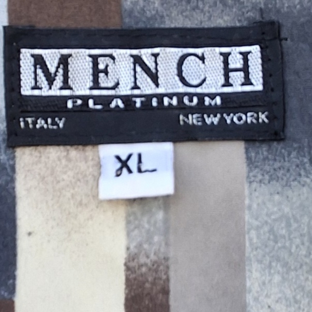 Mench Platinum Men XL Tan Windowpane Short Sleeve Polyester Button-down Shirt - Picture 4 of 13